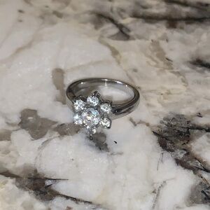 Stainless Steel CZ Flower Ring, Approx. Size 7